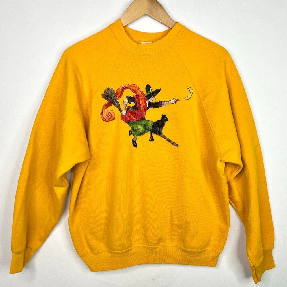 Vintage Tultex Hand Embroidered Halloween With Sweatshirt LG